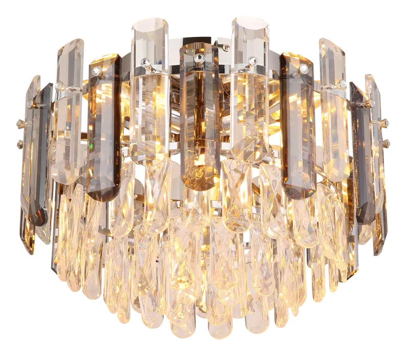 Orgina Ø40 Rauchfarben deckenleuchte Von Globo Lighting - Plafonden Orgina tillf&ouml;r rummet en lyxig k&auml;nsla med gnistrande kristaller och r&ouml;kf&auml;rgade glasstavar.