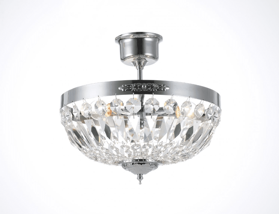 Rhea Ø35 Silber kristall Von Norrsken Design - Rhea Chrome ist eine anspruchsvolle Deckenleuchte mit elegantem Chrom-Finish und verziert mit exklusiven Prismen aus handgeschliffenem K9-Kristall der Klasse 1.