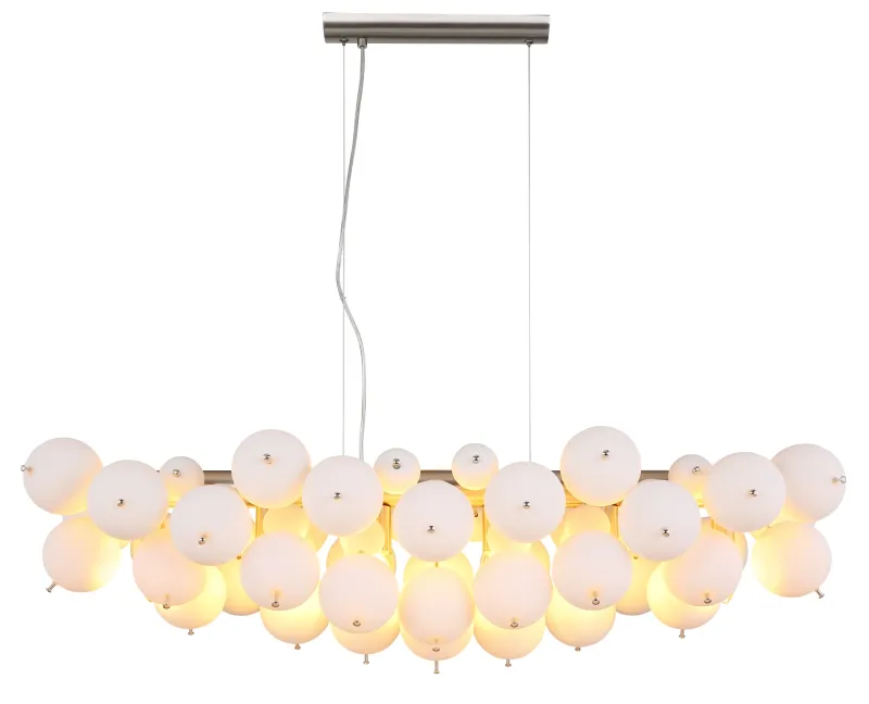 Udo 120cm Weiß hängelampe Von Globo Lighting - Metallen i matt nickelfinish ger lampan en sofistikerad och modern k&auml;nsla.