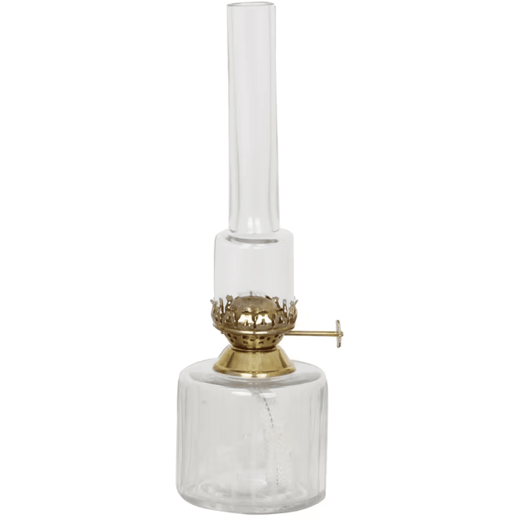Kerosene Lamp Straight small Transparent Von Strömshaga - Wundersch&ouml;ne Petroleumlampe aus Glas mit ge&auml;tzten Streifen und Messingbrenner.