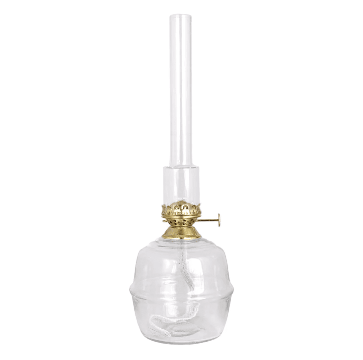 Kerosene Lamp Majken Big Transparent Von Strömshaga - Gro&szlig;e Petroleumlampe aus klarem Glas mit Brennerrohren aus klarem Glas und Brenner aus Messing.