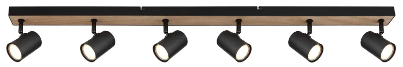 Robby 6 Natur spotlight Von Globo Lighting - Robby &auml;r en&nbsp;stilren&nbsp;takspotlight som imponerar med sin eleganta design i mattsvart metall och MDF i tr&auml;-look.