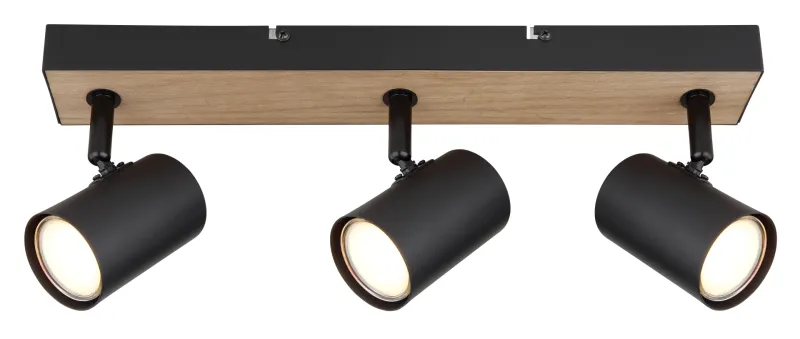 Robby 3 Natur spotlight Von Globo Lighting - Robby &auml;r en&nbsp;stilren&nbsp;takspotlight som imponerar med sin eleganta design i mattsvart metall och MDF i tr&auml;-look.