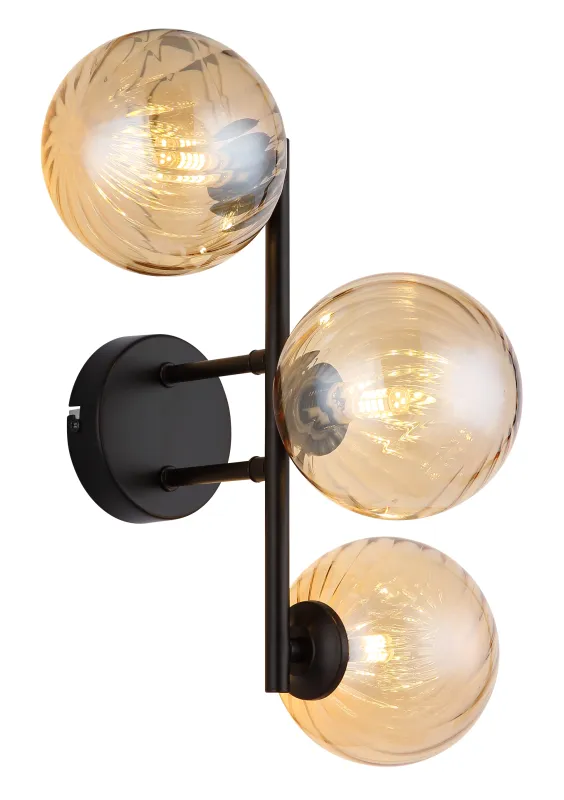 Conor 36cm Bernstein wandlampe Von Globo Lighting - Conor v&auml;gglampa i mattsvart med amberf&auml;rgade glassf&auml;rer ger en modern och elegant touch till vilket rum som helst.