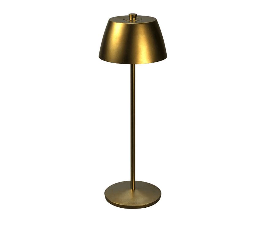 Èze 32cm Mattgold tragbare Von Konstsmide - Die Lampe ist mit einem Touch-Dimmer ausgestattet, sodass Sie die Helligkeit und Farbtemperatur von warmgelbem Licht bis hin zu warmwei&szlig;em Licht einstellen k&ouml;nnen.