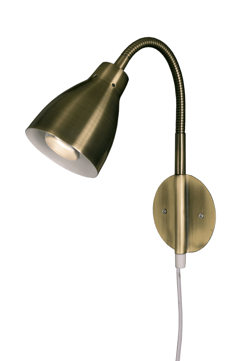 Sarek Antikes Messing leselampe Von Aneta Lighting - Die Sarek-Wandleuchte ist schlicht und stilvoll aus antik behandeltem Metall.