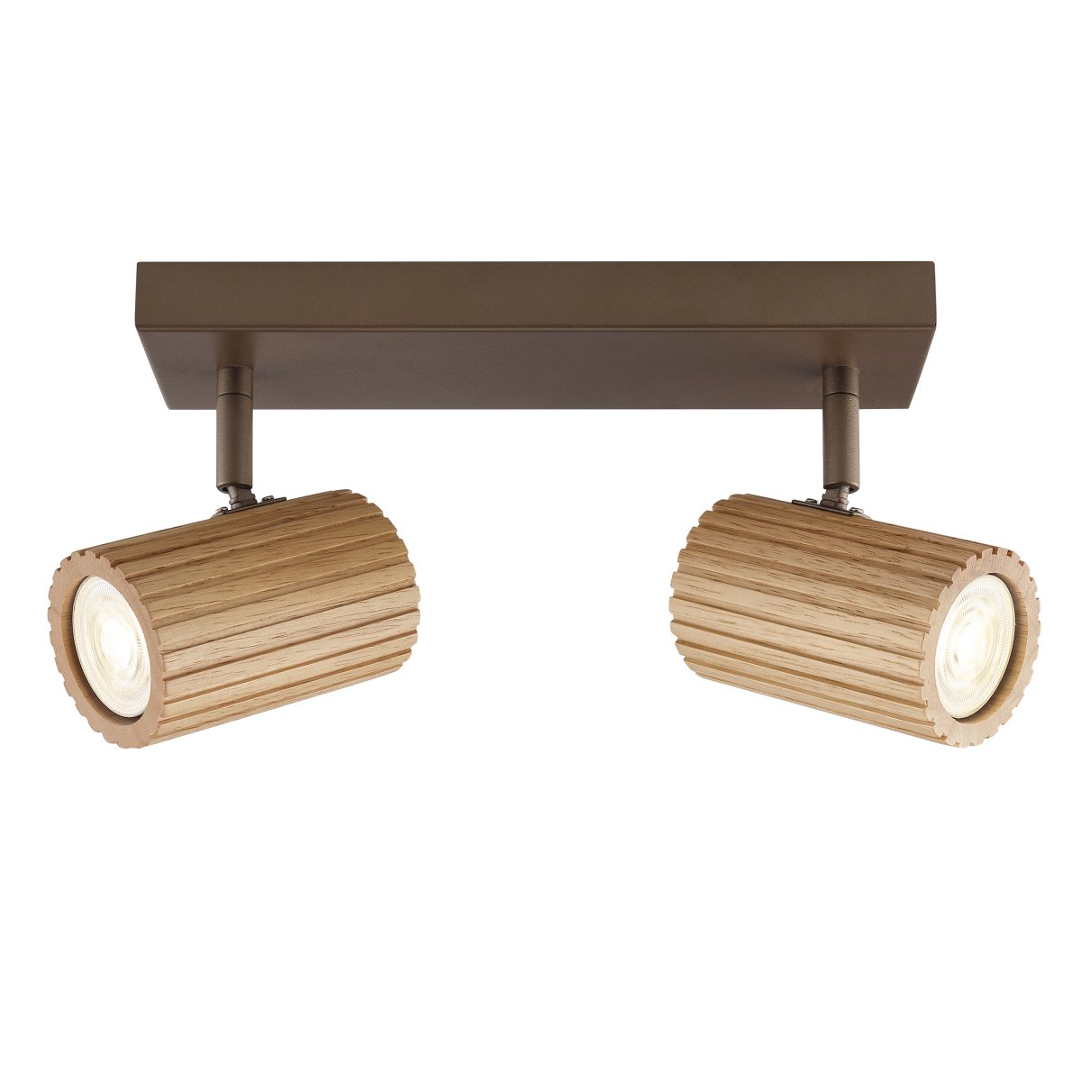 Lakewood 2 Braun spotlight Von Brilliant - Der Deckenstrahler Lakewood kombiniert braunes Metall mit hellem, geriffeltem Holz und verleiht der Leuchte so eine warme und stilvolle Optik.
