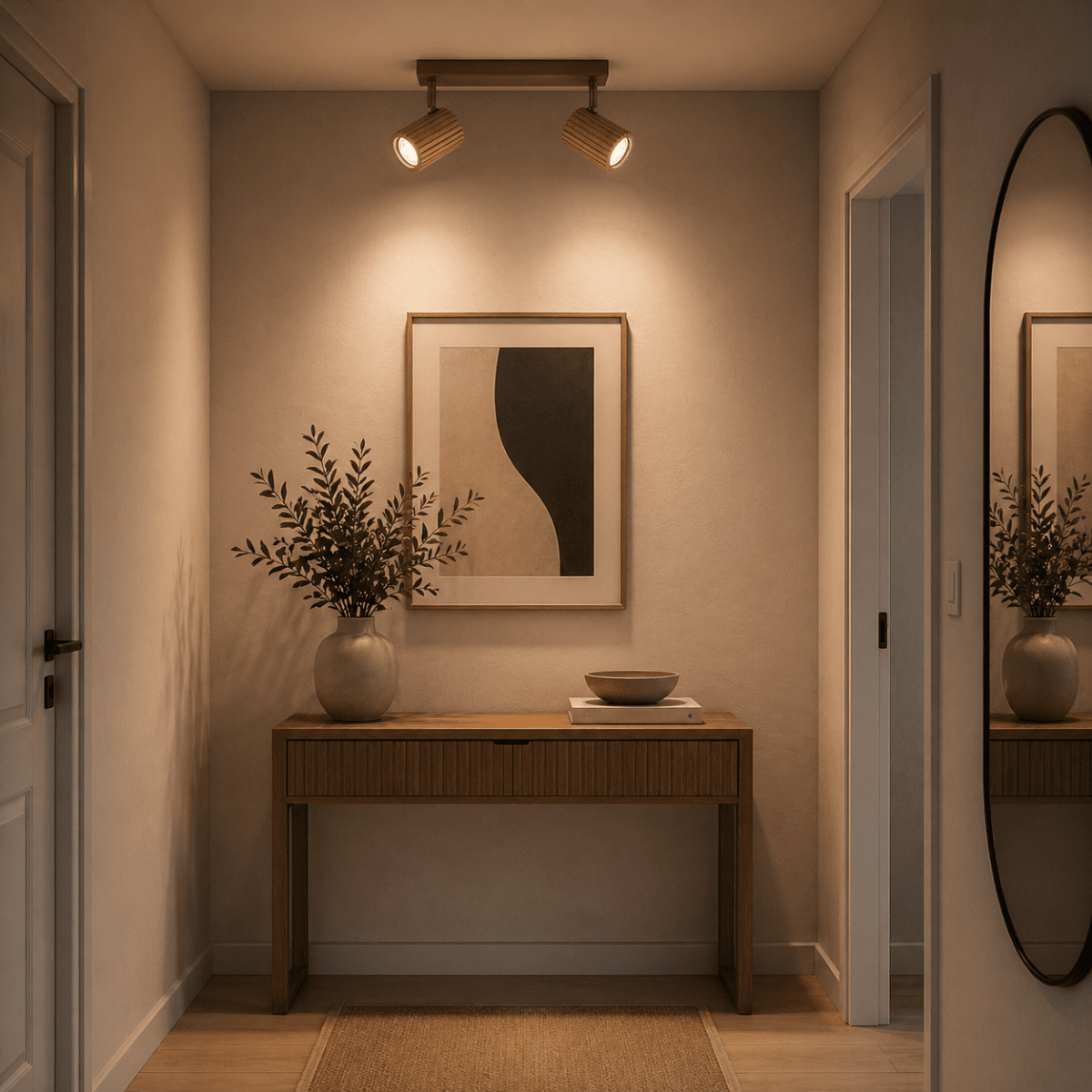 Lakewood 2 Braun spotlight Von Brilliant - Der Deckenstrahler Lakewood kombiniert braunes Metall mit hellem, geriffeltem Holz und verleiht der Leuchte so eine warme und stilvolle Optik.