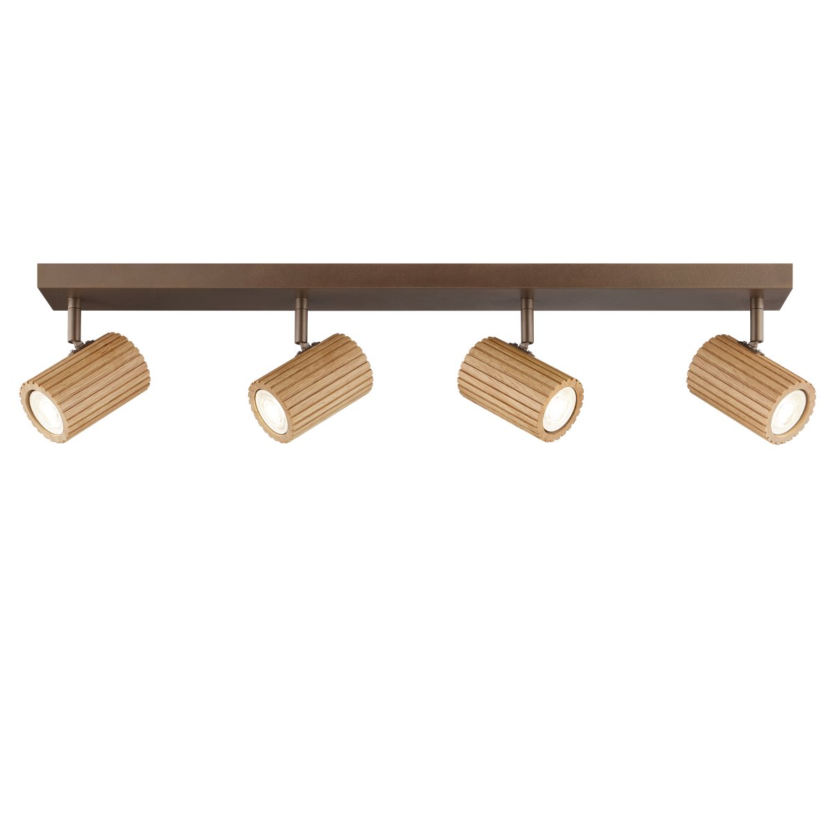 Lakewood 4 Braun spotlight Von Brilliant - Der Deckenstrahler Lakewood kombiniert braunes Metall mit hellem, geriffeltem Holz und verleiht der Leuchte so eine warme und stilvolle Optik.