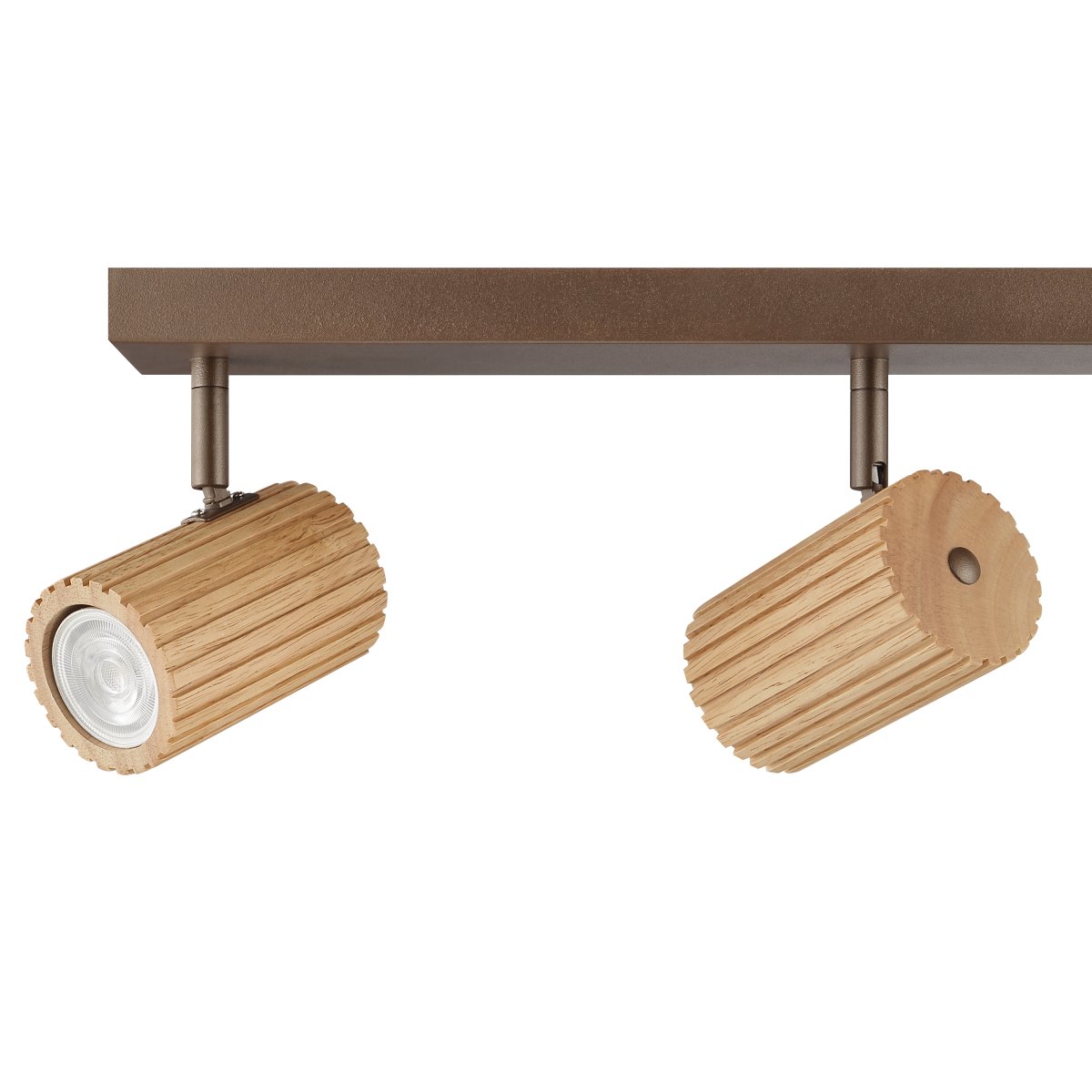 Lakewood 4 Braun spotlight Von Brilliant - Der Deckenstrahler Lakewood kombiniert braunes Metall mit hellem, geriffeltem Holz und verleiht der Leuchte so eine warme und stilvolle Optik.