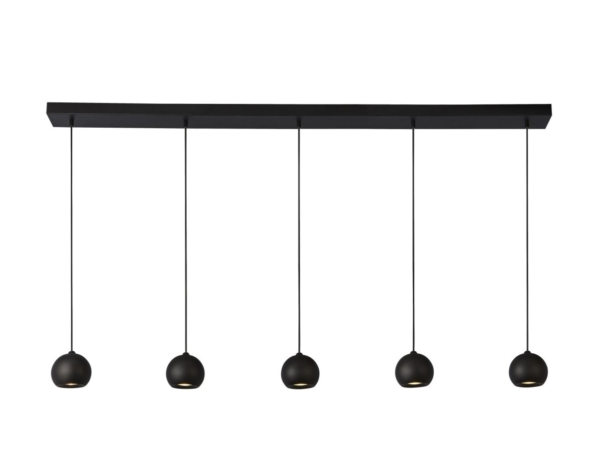 Eindhoven 160cm Sandschwarz hängelampe Von Searchlight - Die Pendelleuchte Eindhoven mit 5 Lichtpunkten hängt an einer sandfarbenen schwarzen Stange und verleiht einem modernen Wohnzimmer, Schlafzimmer, einer Küche, einem Esszimmer oder einem Flur stilvollen Luxus.