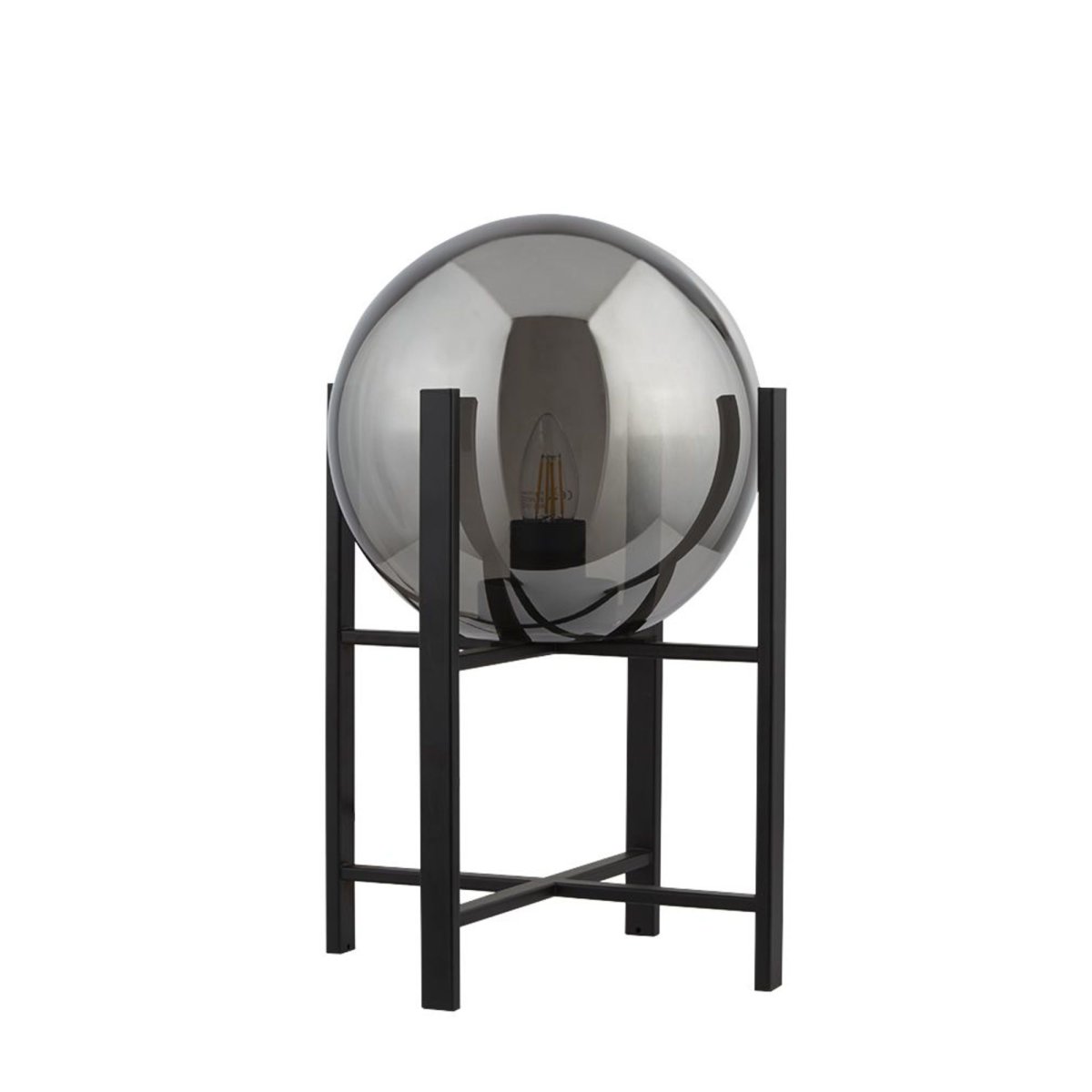 Amsterdam 43cm Schwarz tischlampe Von Searchlight - Die Tischlampe Amsterdam hat ein mattschwarzes Finish und einen vierbeinigen Ständer, der einen großen, abgerundeten Schirm aus Rauchglas trägt.