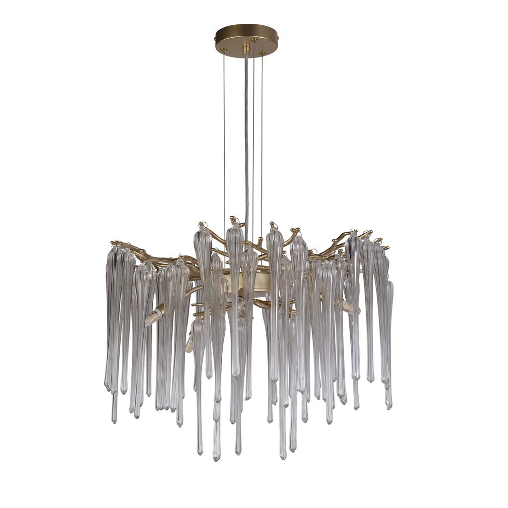 Heritage Ø50 Gold kristall Von Searchlight - Die langen, schmalen Glaselemente erzeugen ein lebendiges, schimmerndes Licht, das dem Raum Dynamik und Exklusivit&auml;t verleiht.