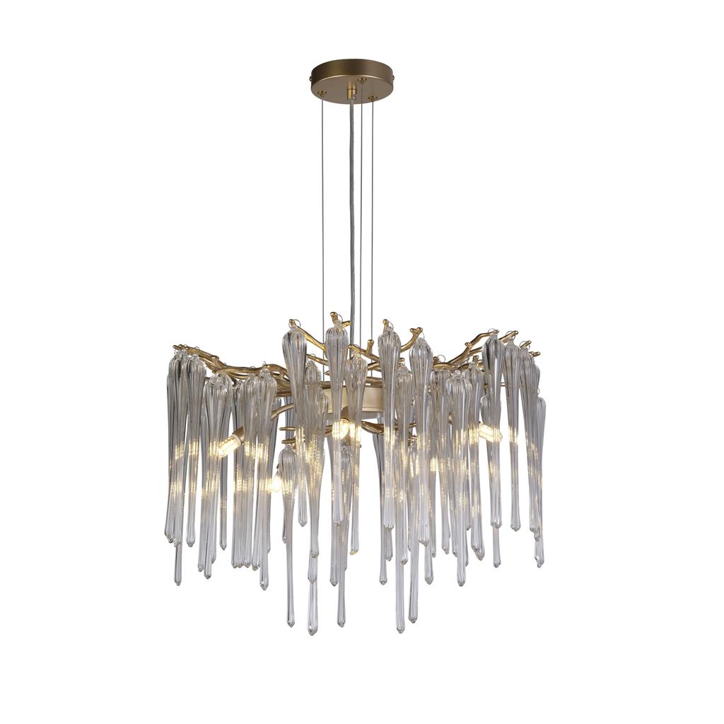 Heritage Ø50 Gold kristall Von Searchlight - Die langen, schmalen Glaselemente erzeugen ein lebendiges, schimmerndes Licht, das dem Raum Dynamik und Exklusivit&auml;t verleiht.