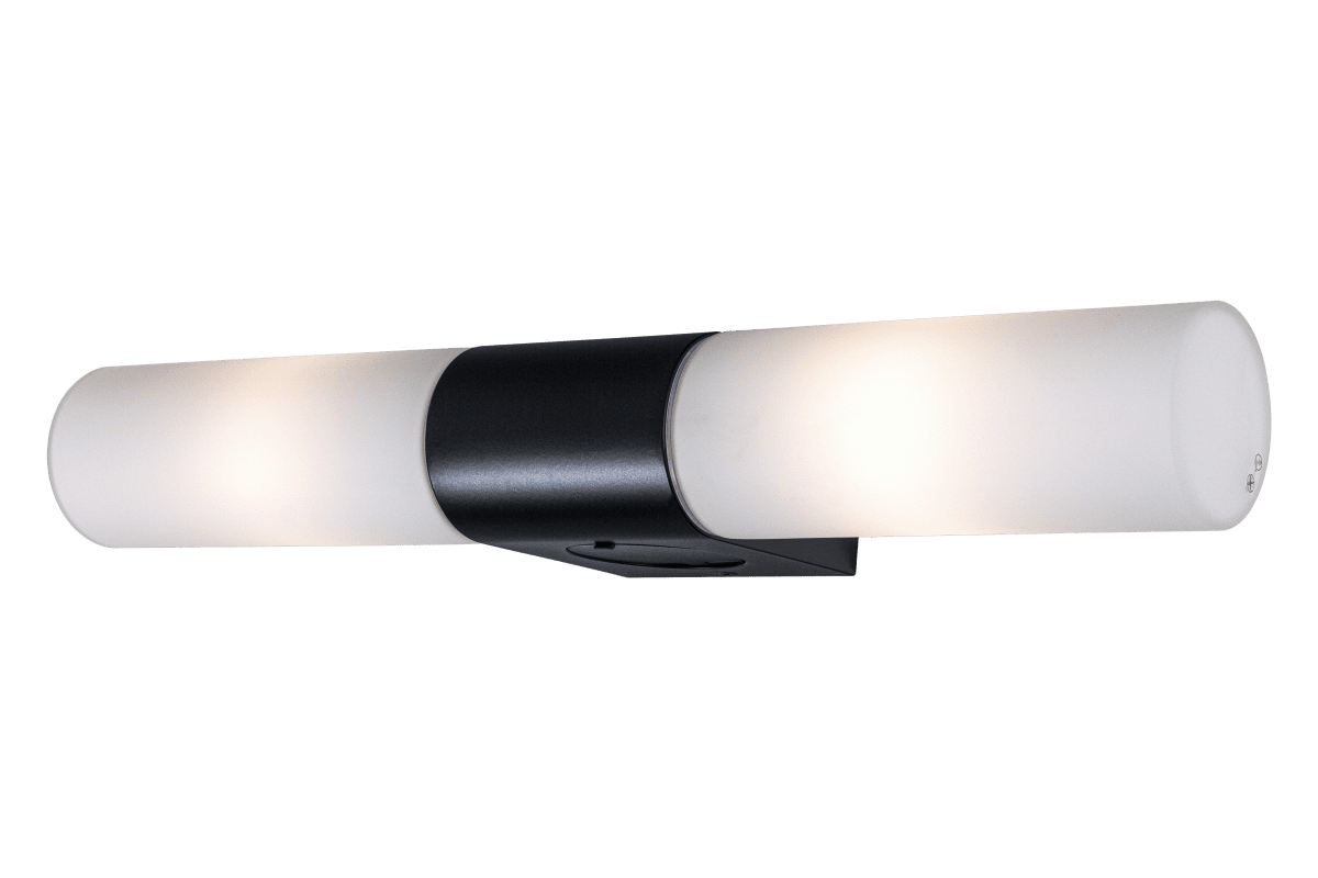 Cosenza 44cm Schwarz badezimmerlampe Von Aneta Lighting - Die Doppelwandleuchte COSENZA ist eine moderne und funktionale Beleuchtungslösung für Badezimmer und Feuchträume.