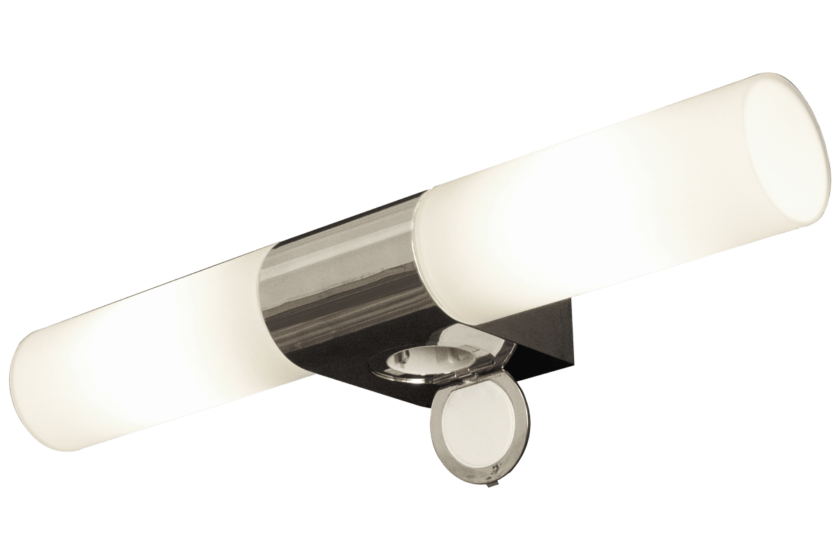 Cosenza 12cm Chrom badezimmerlampe Von Aneta Lighting - Doppelwandleuchte Cosenza aus verchromtem Metall und opalweißem Glasschirm.