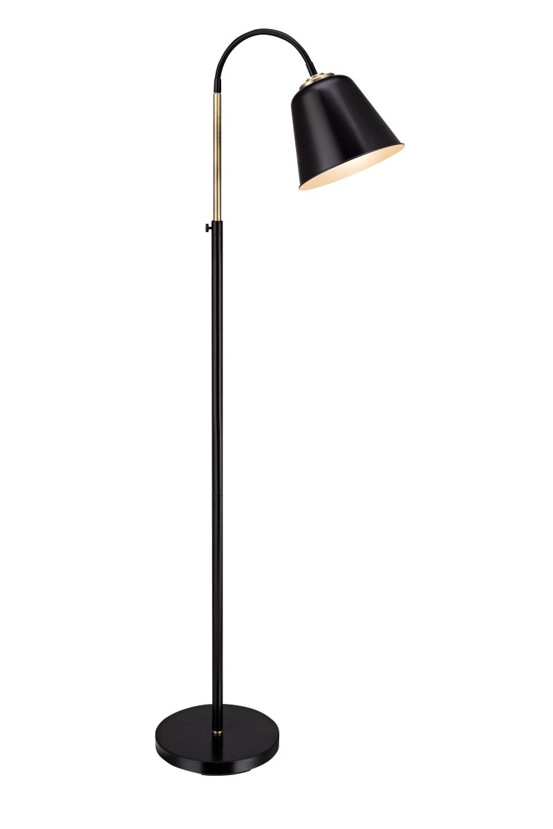 Kolding Schwarz stehlampe Von Markslöjd - Elegante Stehlampe aus schwarzem Stahl mit antiken Messingdetails, perfekt für das zeitlose Zuhause oder Büro.