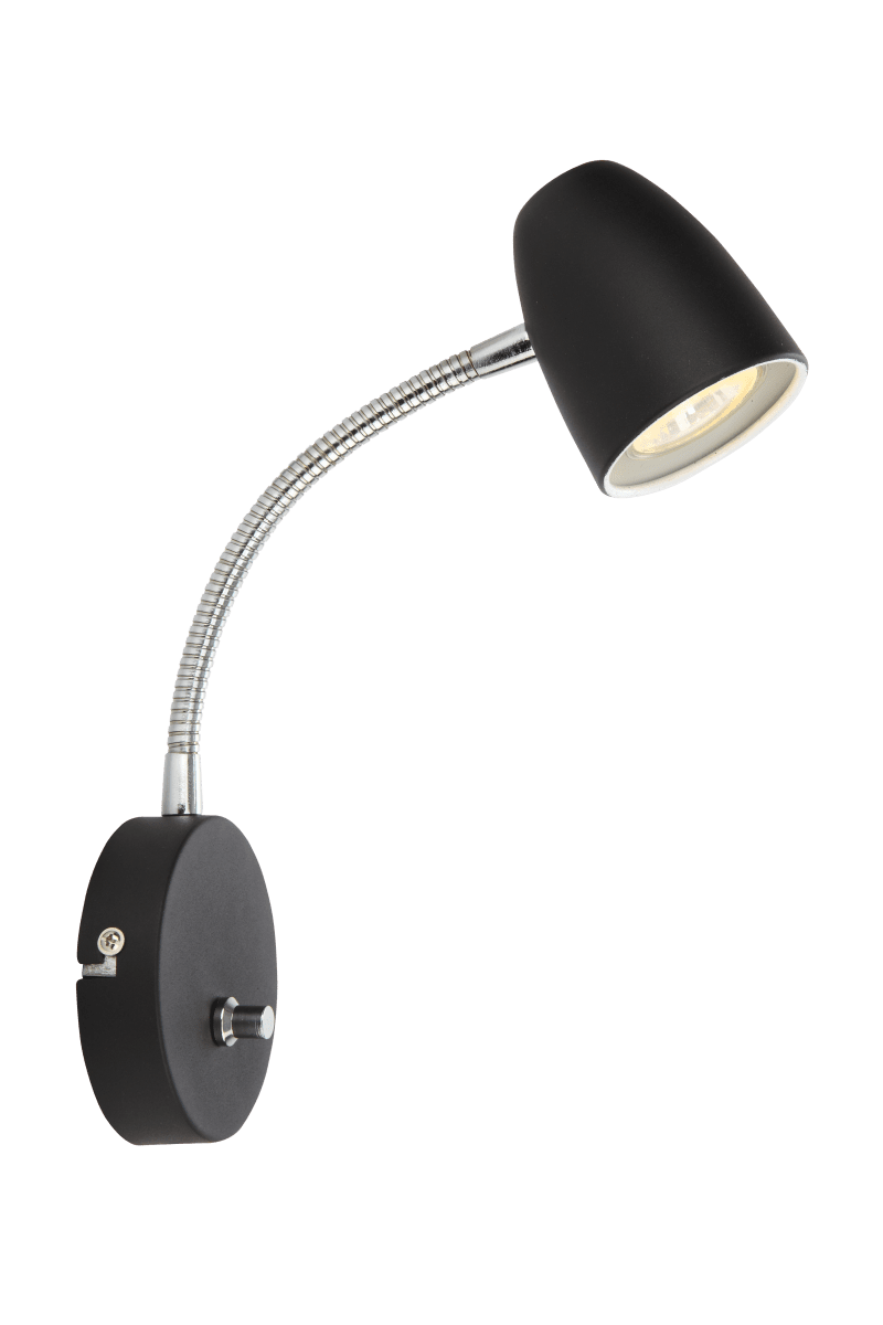 Sandnes Schwarz leselampe Von Aneta Lighting - Sandnes ist die optimale Nachttischlampe, die sich mit einem Flexgelenk einfach in beide Richtungen und mit ihrem Dimmer in der Helligkeit verstellen lässt.