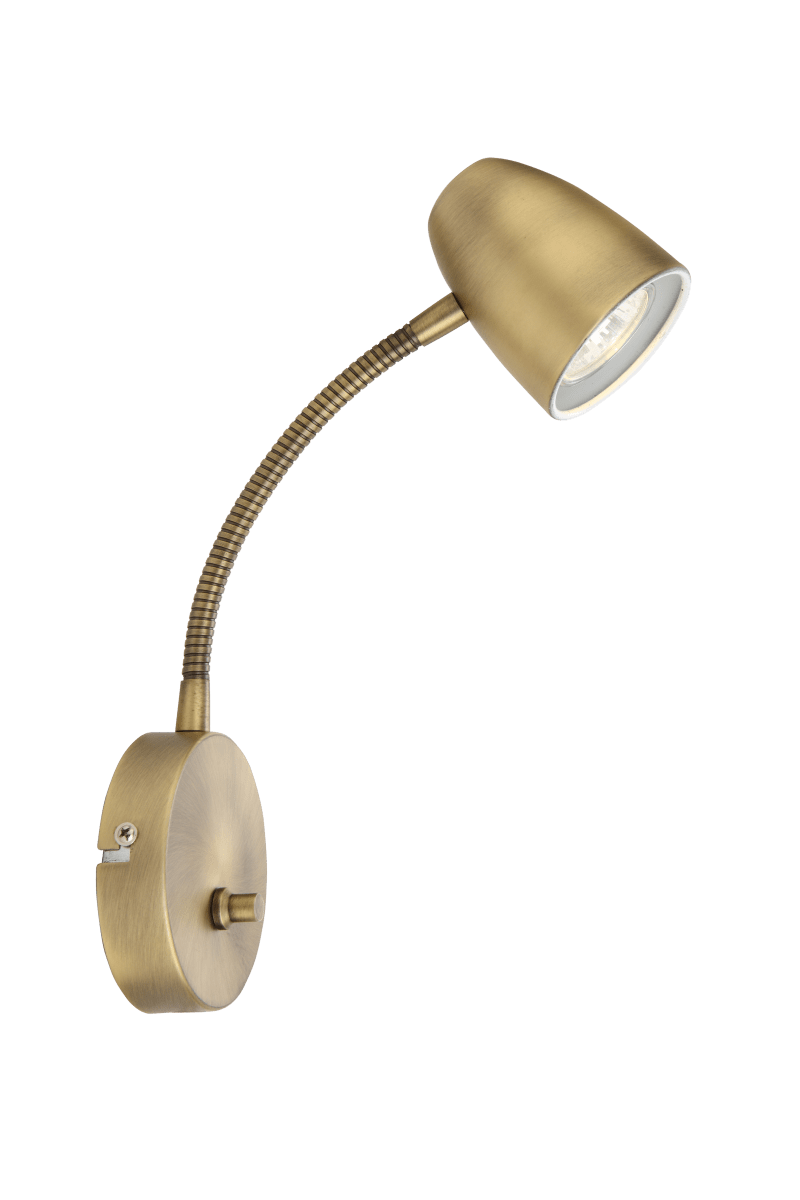 Sandnes Antiquität leselampe Von Aneta Lighting - Sandnes ist die optimale Nachttischlampe, die sich mit einem Flexgelenk einfach in beide Richtungen und mit ihrem Dimmer in der Helligkeit verstellen lässt.