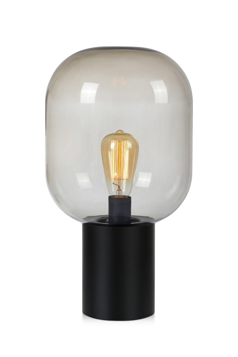 Brooklyn 44cm Schwarz/Rauchig tischlampe Von Markslöjd - Der Lampenschirm aus Rauchglas sorgt für ein sanftes und stimmungsvolles Licht und setzt die Lichtquelle dekorativ in Szene.