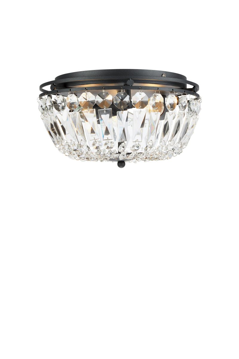 Vasa Ø30 Chrom badezimmerlampe Von Markslöjd - Diese elegante Deckenleuchte aus Kristall hat einen schwarzen Metallrahmen und wunderschöne maschinengeschliffene Prismen, die einen luxuriösen Eindruck erwecken.