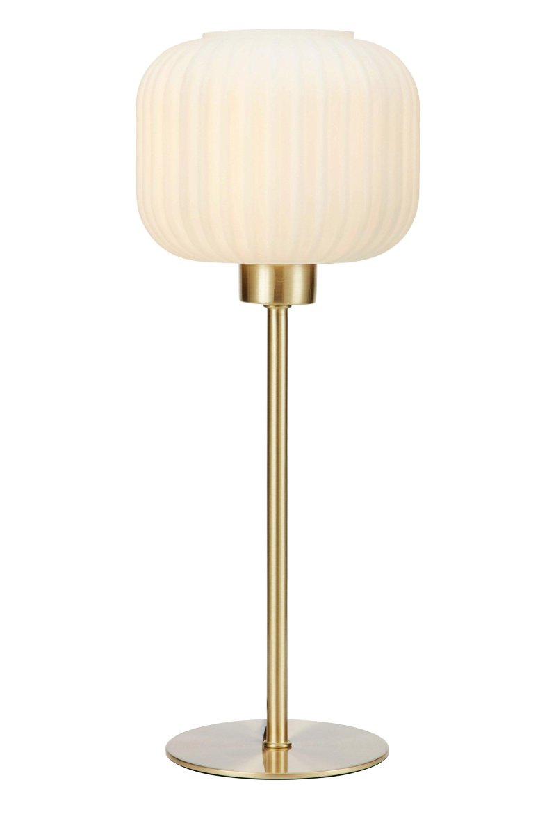 Sober 38cm Gebürstetes Messing tischlampe Von Markslöjd - Sober ist eine elegante Tischlampe mit einem stilvollen Glasschirm und einem Sockel aus geb&uuml;rstetem Messing.