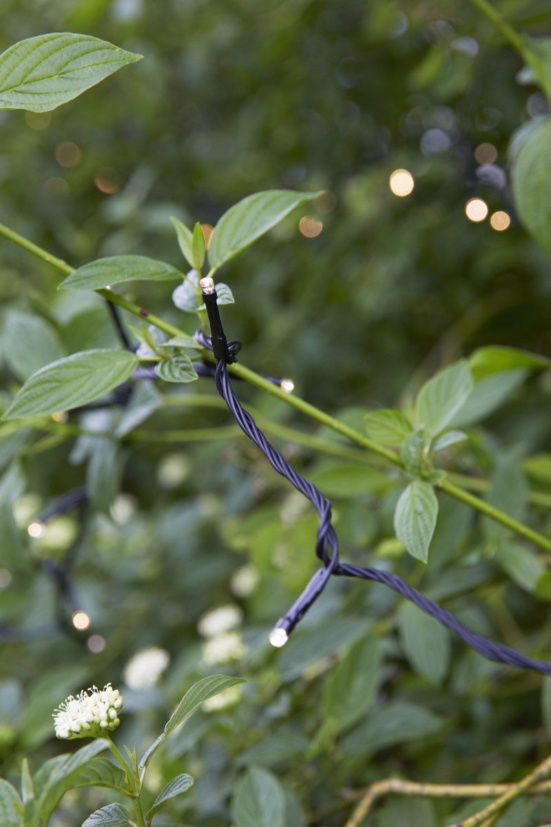 Lichterkette 8m Schwarz Garden 24 Von Markslöjd - Die Lichterkette verf&uuml;gt &uuml;ber eine feste LED-Beleuchtung mit 4,8 W und ist f&uuml;r den Einsatz in G&auml;rten und auf Terrassen geeignet.