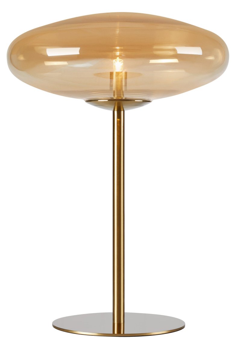 Locus 40cm Messing tischlampe Von Markslöjd - Die Tischlampe Locus strahlt mit ihrem einzigartigen Design aus Gold und Bernsteinglas Luxus und Eleganz aus.