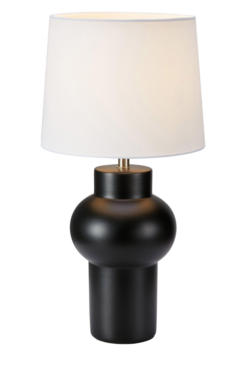 Shape 46cm Schwarz tischlampe Von Markslöjd - Die Shape-Tischlampe ist eine stilvolle schwarze Lampe mit einem sch&ouml;nen Keramiksockel und einem wei&szlig;en Textilschirm, der ein sanftes Licht erzeugt.