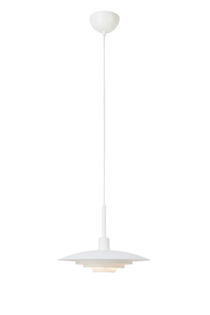 Piny Ø35 Weiß hängelampe Von Markslöjd - Klassische Deckenleuchte in modernem Design mit Schirm und Deckenrosette aus weiß lackiertem Metall.