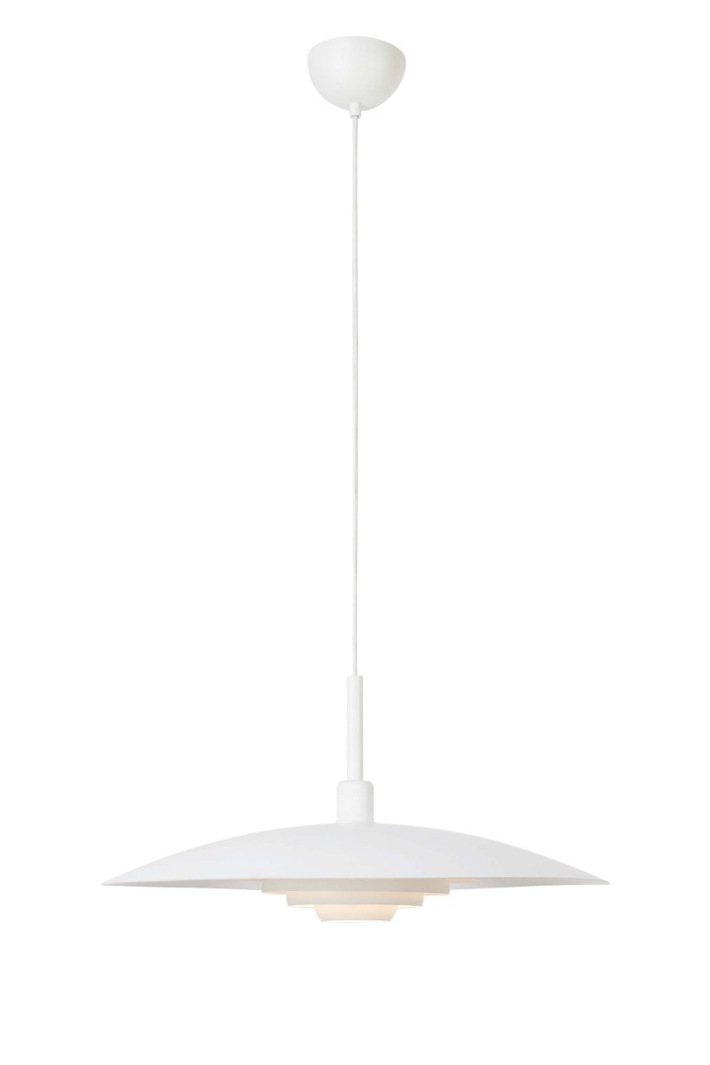 Piny Ø57 Weiß hängelampe Von Markslöjd - Klassische Deckenleuchte in modernem Design mit Schirm und Deckenrosette aus weiß lackiertem Metall.