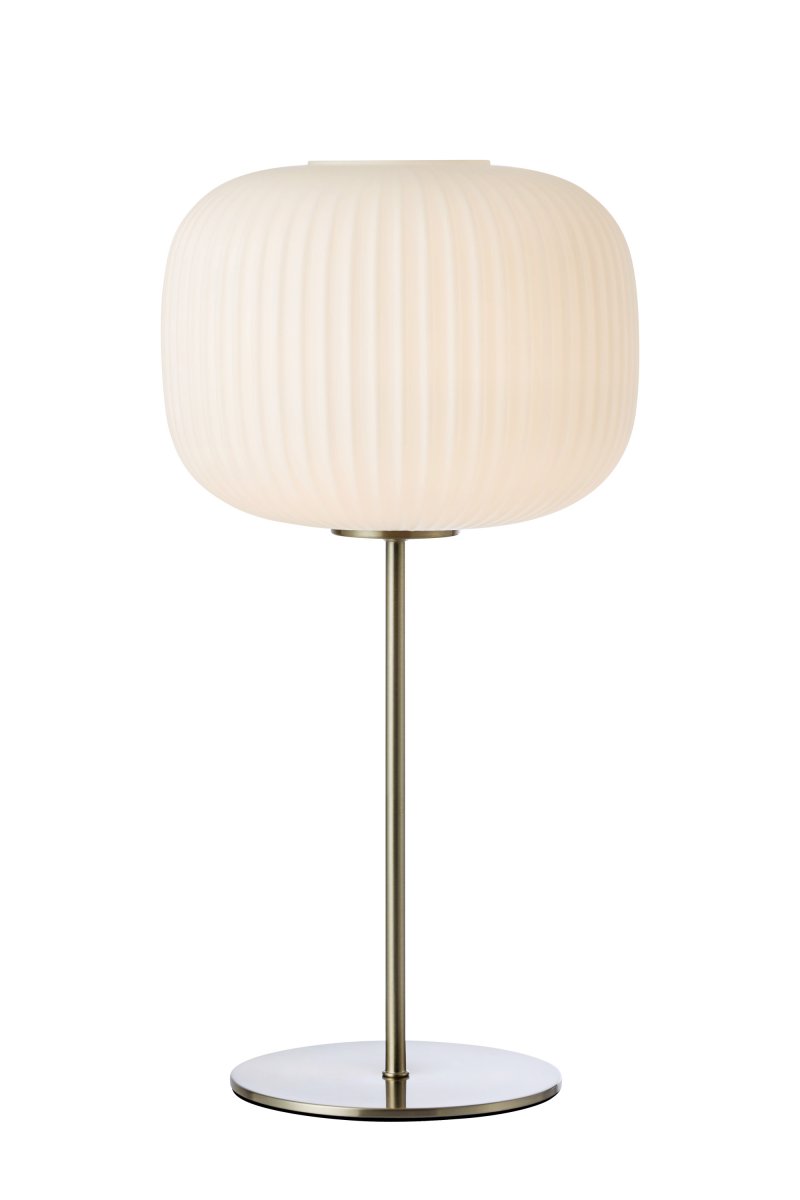 Sober 50cm Stahl tischlampe Von Markslöjd - Tischleuchte im klassischen Design mit schlichtem, weißem Glasschirm und Stahlfuß.
