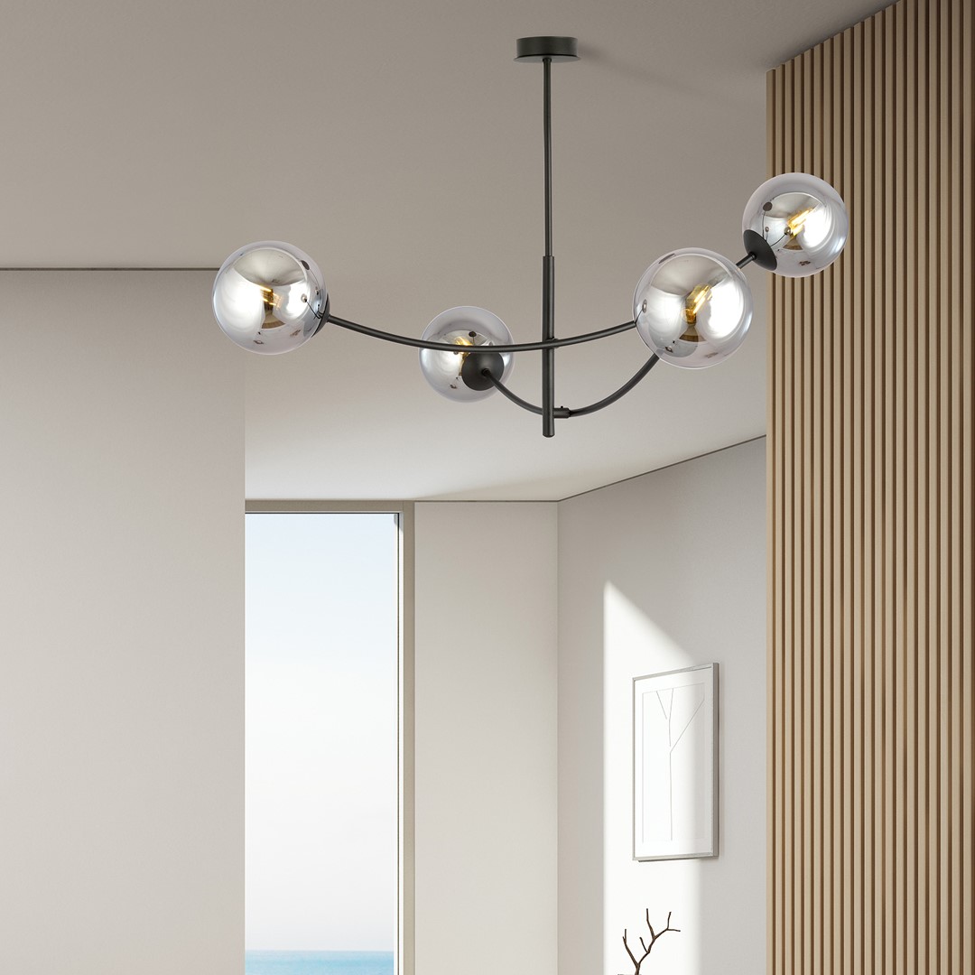 Hunter Ø90 Schwarz/Rauchig hängelampe Von Emibig Lighting - Besonders gut macht sich die Lampe &uuml;ber einem Tisch oder einer K&uuml;chentheke, wo sie eine einzigartige und einladende Atmosph&auml;re schafft.