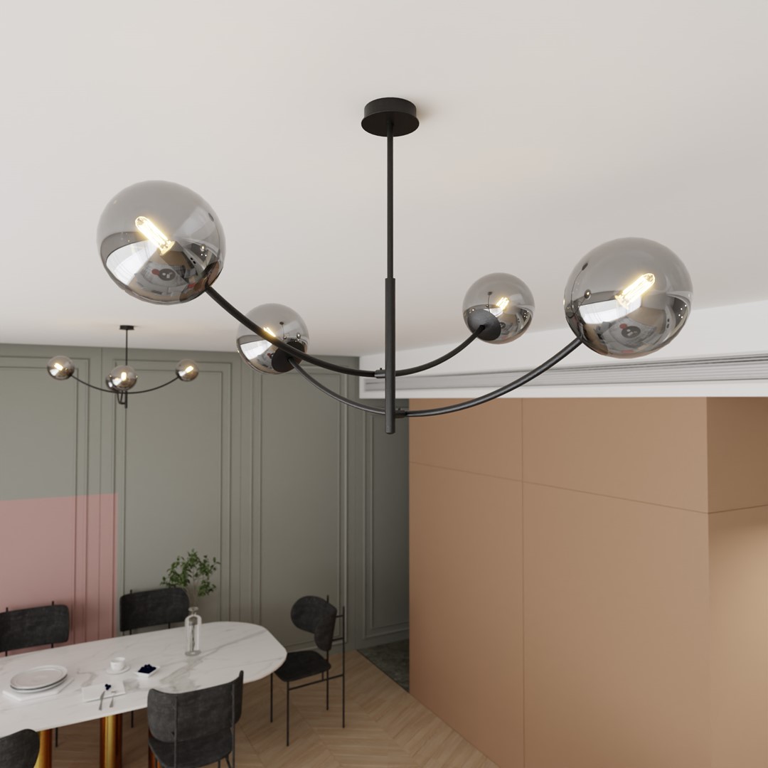 Hunter Ø90 Schwarz/Rauchig hängelampe Von Emibig Lighting - Besonders gut macht sich die Lampe &uuml;ber einem Tisch oder einer K&uuml;chentheke, wo sie eine einzigartige und einladende Atmosph&auml;re schafft.