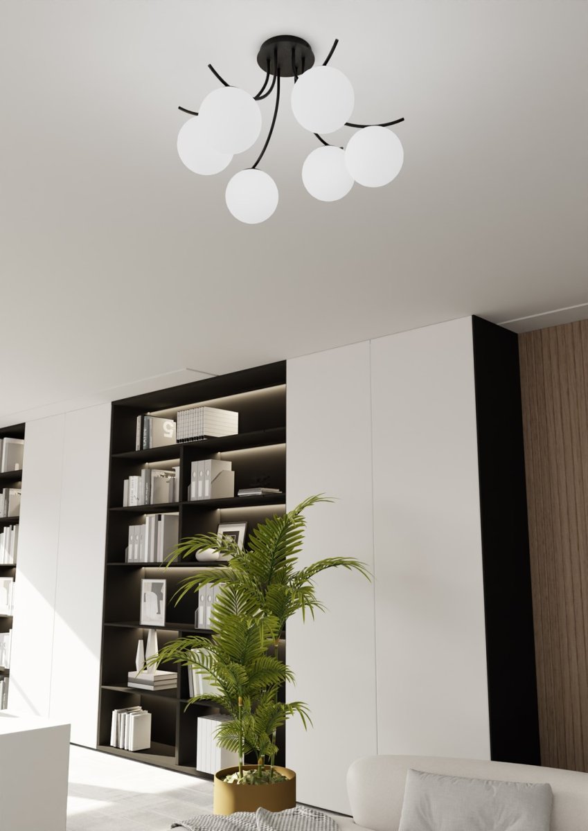 Boston Ø60 Schwarz und Weiß deckenleuchte Von Emibig Lighting - Die d&uuml;nnen Glaskuppeln verleihen Eleganz und Leichtigkeit, w&auml;hrend die minimalistische Form gr&ouml;&szlig;ere Bereiche effektiv beleuchtet.