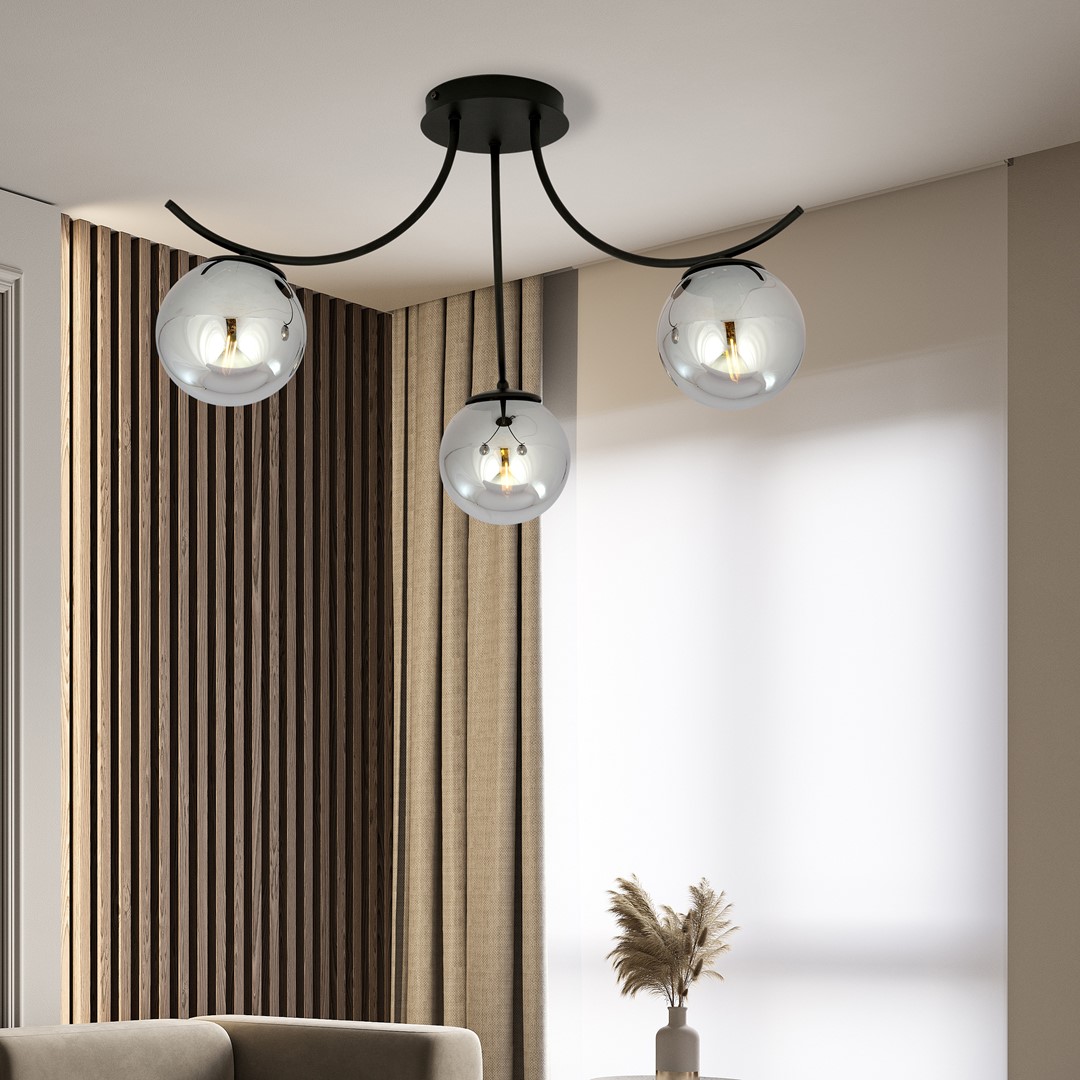 Boston Ø65 Schwarz/Rauchig deckenleuchte Von Emibig Lighting - Die d&uuml;nnen Glaskuppeln verleihen Eleganz und Leichtigkeit, w&auml;hrend die minimalistische Form gr&ouml;&szlig;ere Bereiche effektiv beleuchtet.