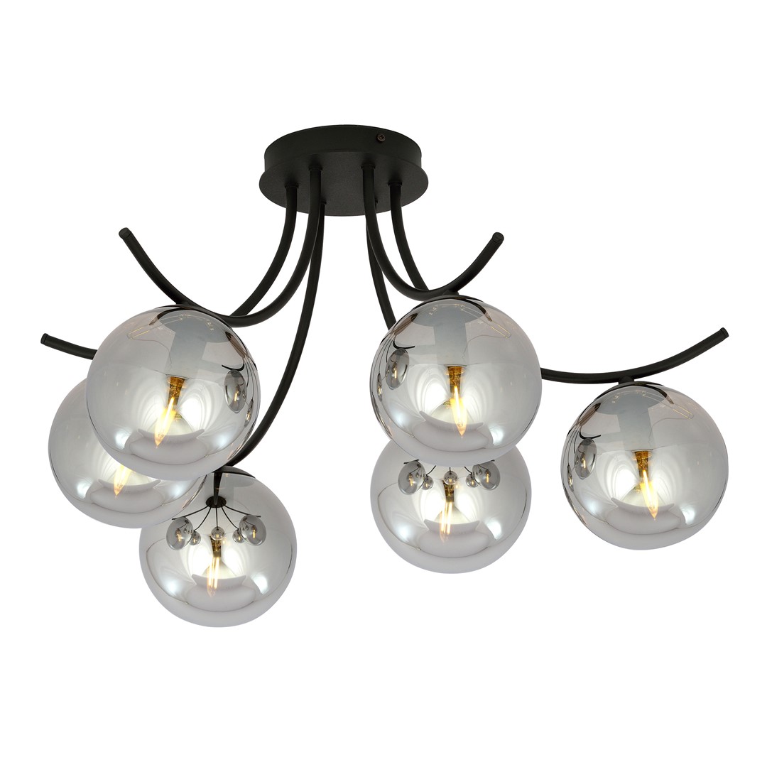 Boston Ø60 Schwarz/Rauchig deckenleuchte Von Emibig Lighting - Die d&uuml;nnen Glaskuppeln verleihen Eleganz und Leichtigkeit, w&auml;hrend die minimalistische Form gr&ouml;&szlig;ere Bereiche effektiv beleuchtet.