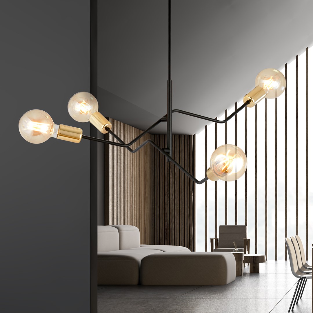 Bolt 66cm Schwarz hängelampe Von Emibig Lighting - Die klassische Farbkombination &ndash; elegantes Schwarz und zeitloses Gold &ndash; bietet gro&szlig;artige M&ouml;glichkeiten f&uuml;r verschiedene Einrichtungsstile und f&uuml;gt sich sowohl in moderne als auch in traditionelle Umgebungen gut ein.