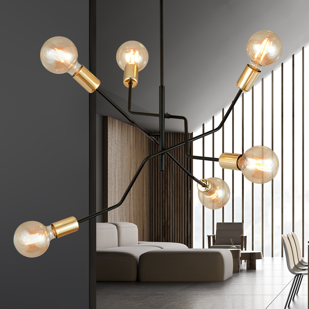 Bolt Ø66 Schwarz hängelampe Von Emibig Lighting - Die klassische Farbkombination &ndash; elegantes Schwarz und zeitloses Gold &ndash; bietet gro&szlig;artige M&ouml;glichkeiten f&uuml;r verschiedene Einrichtungsstile und f&uuml;gt sich sowohl in moderne als auch in traditionelle Umgebungen gut ein.