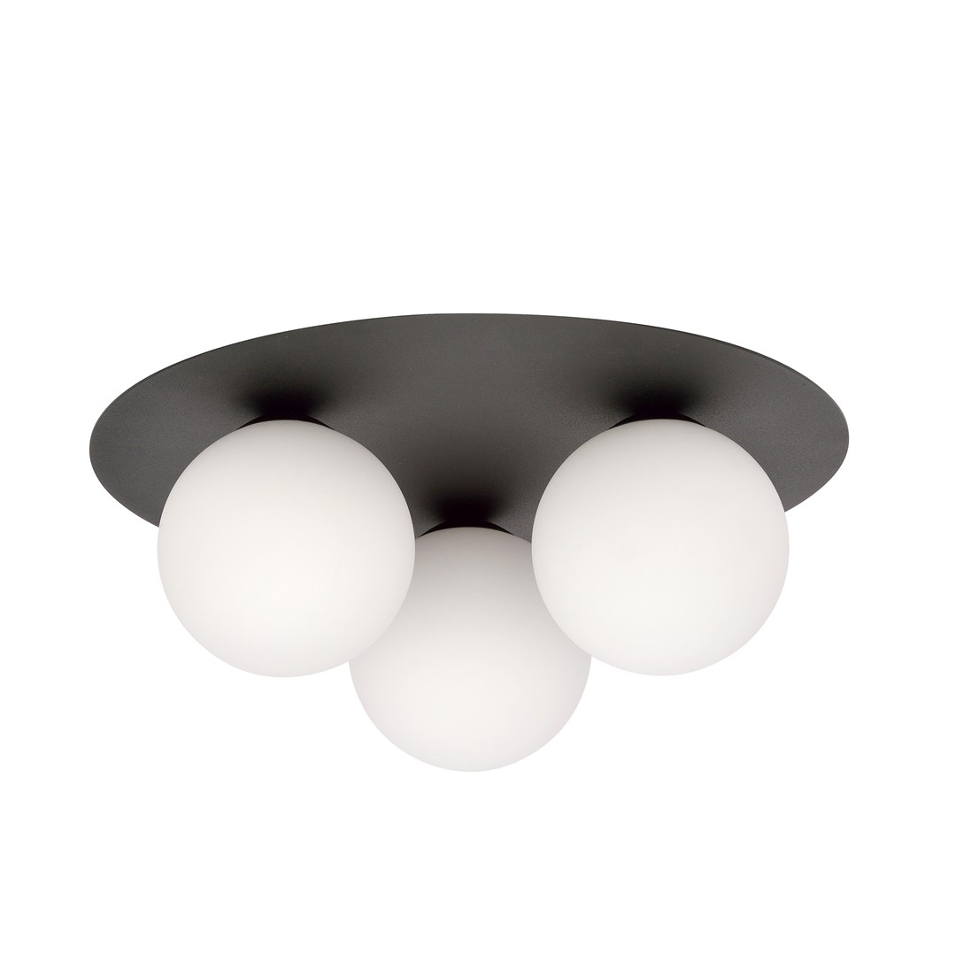 Solar Ø43 Schwarz deckenleuchte Von Emibig Lighting - Der breite, schwarze Metallschirm setzt einen grafischen Akzent, während die Opalglaskuppeln für ein sanftes und angenehmes Licht sorgen.