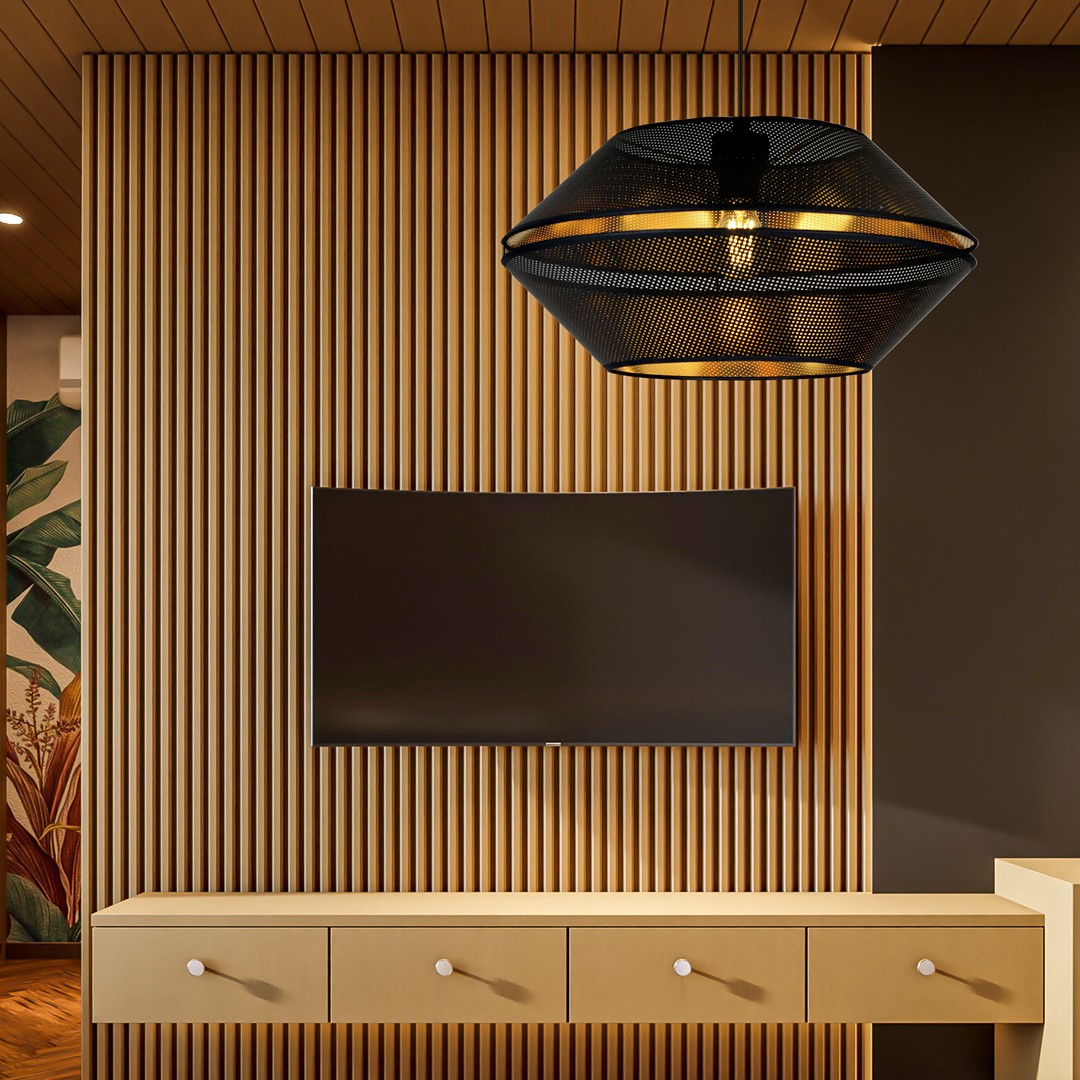 Malia Ø42 Schwarz hängelampe Von Emibig Lighting - Der einzigartige Lampenschirm mit goldener Innenseite verleiht dem Raum einen unverwechselbaren Charakter und schafft eine zauberhafte, stimmungsvolle Atmosph&auml;re mit W&auml;rme.