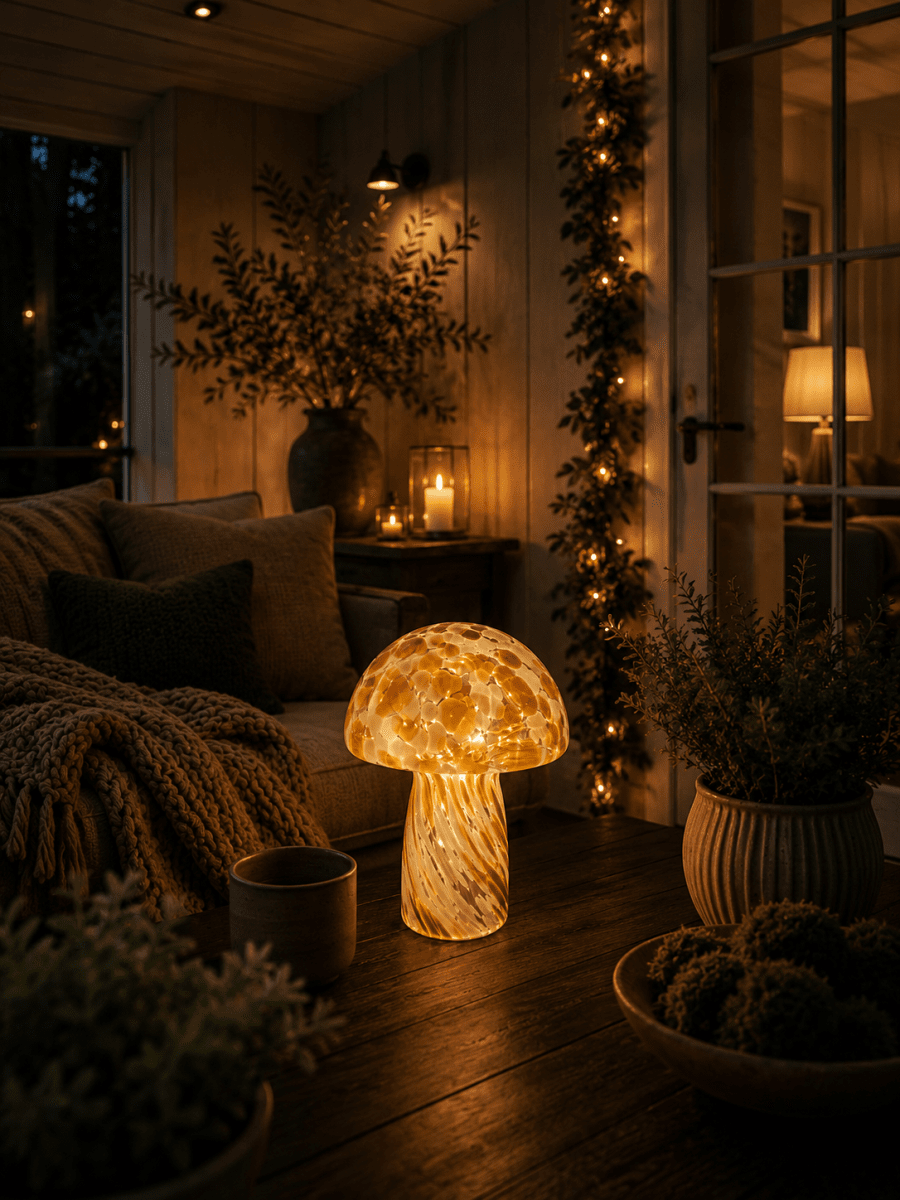 Svamp 35cm Braun tischlampe Von Pixie Design - Zus&auml;tzlich ist die Lampe mit einer Timerfunktion ausgestattet: Sie leuchtet 8 Stunden lang und ist dann 16 Stunden lang ausgeschaltet.