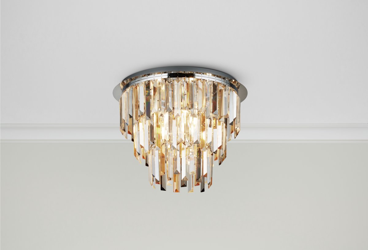 Clarissa Ø45 Chrom kristall Von Searchlight - Die Montage nahe der Decke auf einem Chromsockel verleiht ihm einen subtilen Hauch von Glamour, perfekt f&uuml;r moderne Wohn- und Esszimmer.