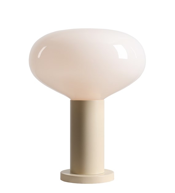 Flo 33cm Cremeweiß tischlampe Von Artera - Sie hat einen stilvollen Rahmen in Cremeweiß und einen runden weißen Glasschirm, der ein weiches und angenehmes Licht verbreitet.