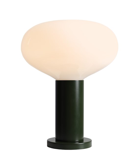 Zoombild von Flo 33cm Dunkelgrün tischlampe Von Artera - Sie hat einen stilvollen Rahmen in Dunkelgr&uuml;n und einen runden wei&szlig;en Glasschirm, der ein weiches und angenehmes Licht verbreitet.