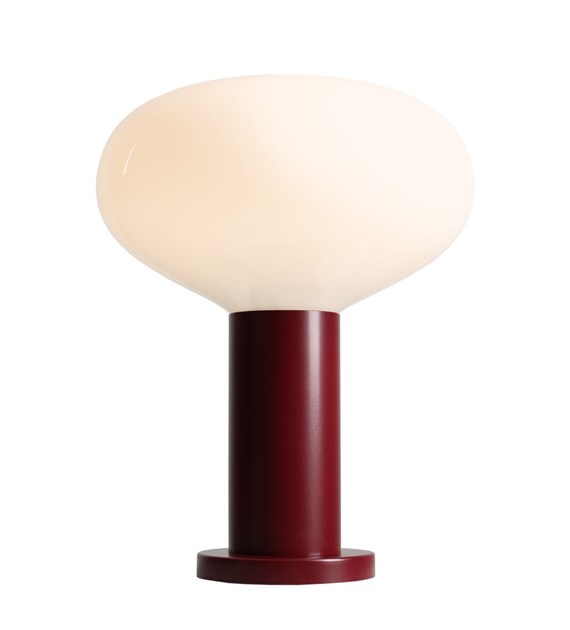 Zoombild von Flo 33cm Burgund tischlampe Von Artera - Sie hat einen stilvollen Rahmen in Burgunderrot und einen runden wei&szlig;en Glasschirm, der ein weiches und angenehmes Licht verbreitet.