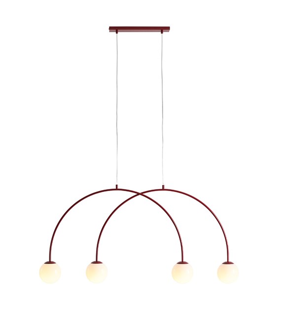 Zoombild von Una 130cm Burgund hängelampe Von Artera - Die Kombination aus rotem Metall und wei&szlig;en Glasschirmen schafft einen harmonischen Kontrast und verleiht jedem Raum einen Hauch moderner Eleganz.