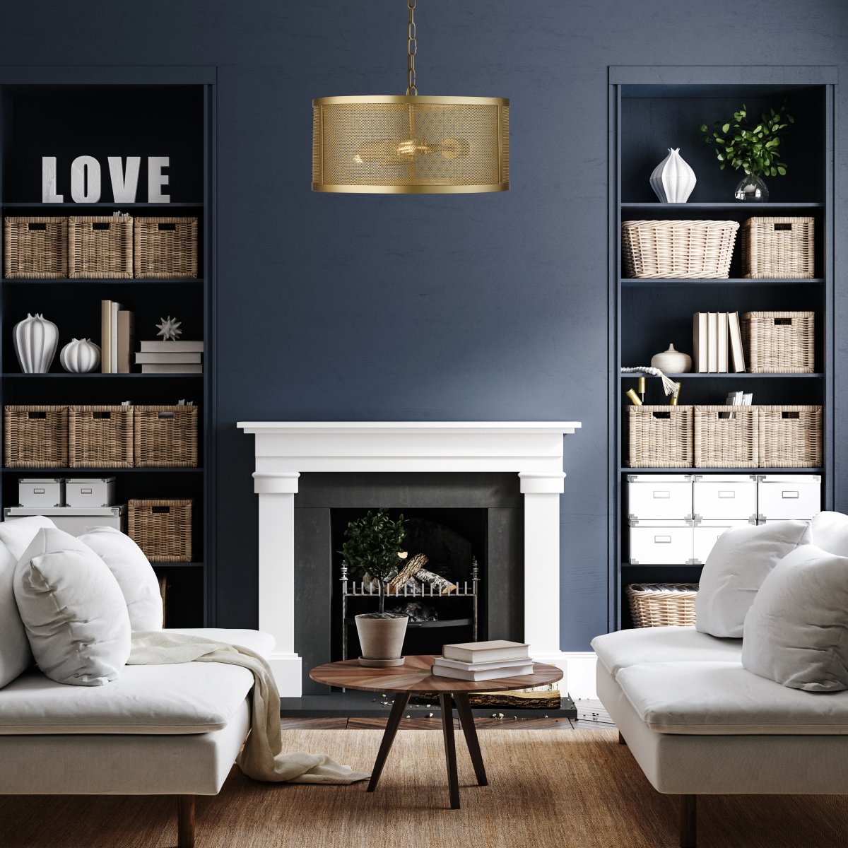 Fishnet Ø45 Mattgold hängelampe Von Searchlight - Diese beeindruckende Fishnet-Pendelleuchte in mattem Gold umschließt drei Lichtquellen in einem schönen und dekorativen goldfarbenen Netzkäfig.