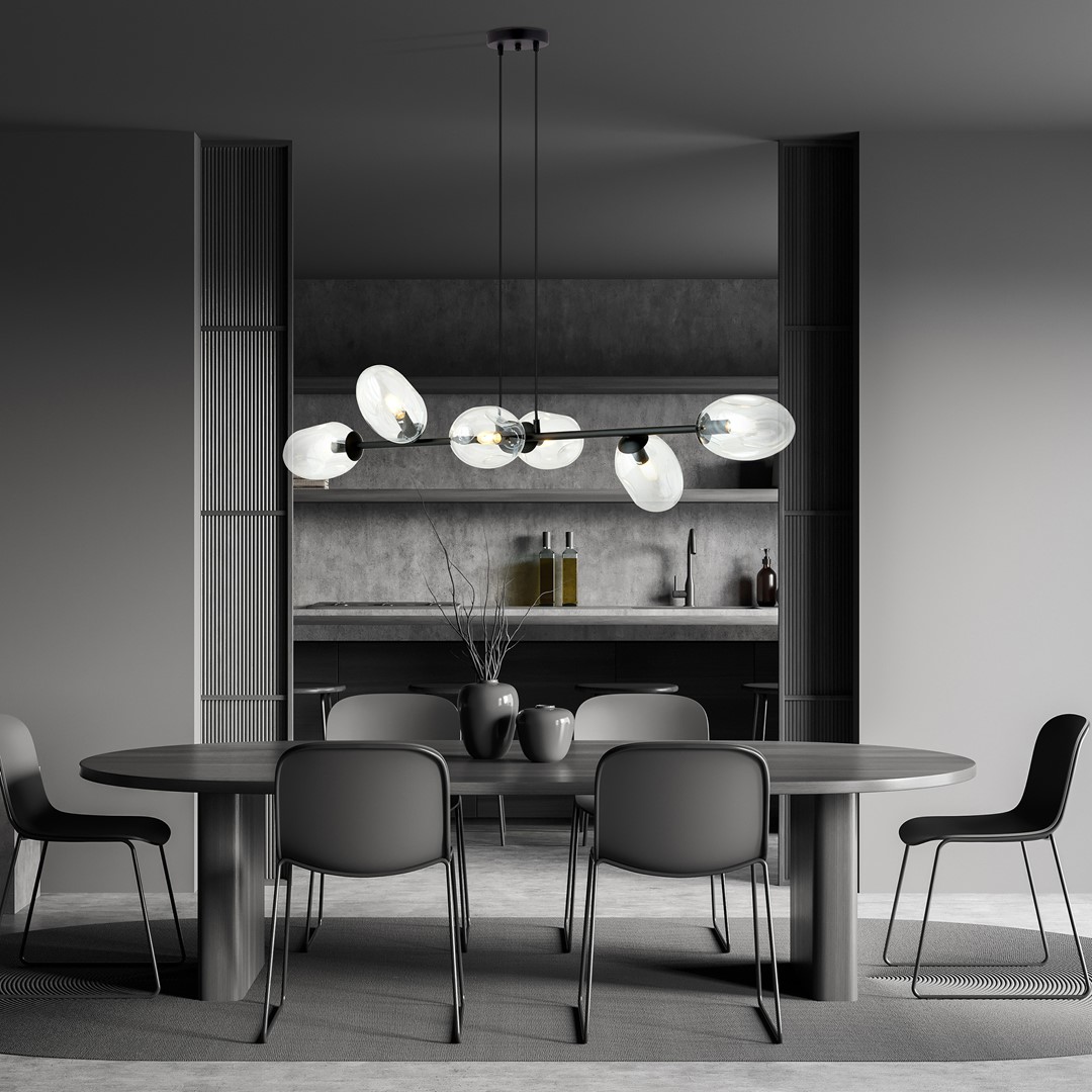 Pandora 120cm Transparent hängelampe Von Emibig Lighting - Das moderne Design zeichnet sich durch einzigartig geformte Bildschirme aus &ndash; elegant und stromlinienf&ouml;rmig &ndash; was dem Raum sowohl Charme als auch Pers&ouml;nlichkeit verleiht.