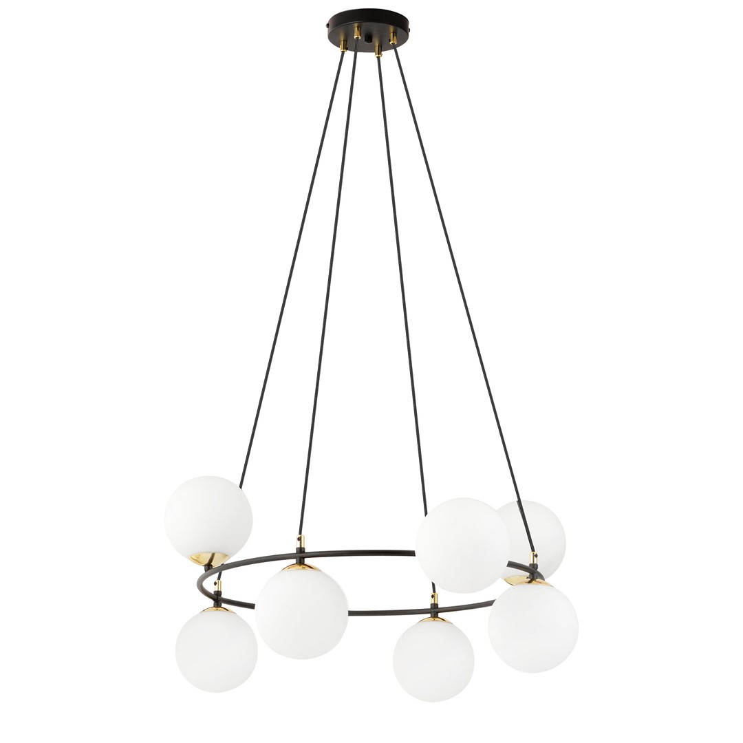 Azura Ø75 Weiß Von Emibig Lighting - Die runde Form der Leuchte mit asymmetrisch angeordneten Schirmen verleiht dem Raum eine einzigartige Atmosph&auml;re und unterstreicht ihren modernen und edlen Charakter.